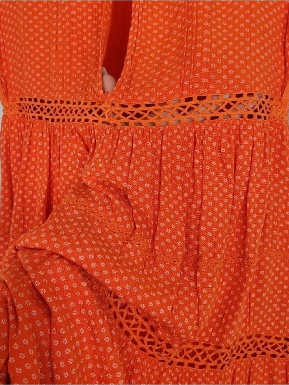 Free People Retro Kitty Dress Large Boho‎ A line Spring Floral Babydoll Orange